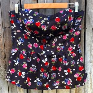 American Eagle Floral Print Bustier Corset Top Black Pink L